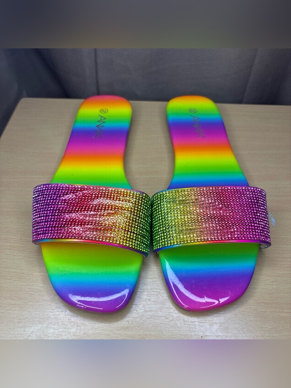 Anna Rainbow Rhinestone Slide Sandals - Multicolor